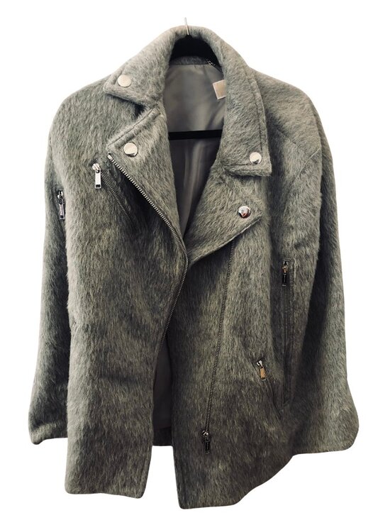 Michael Michael Kors Gray Faux-Fur Moto Jacket (Size M) - Picture 1 of 3